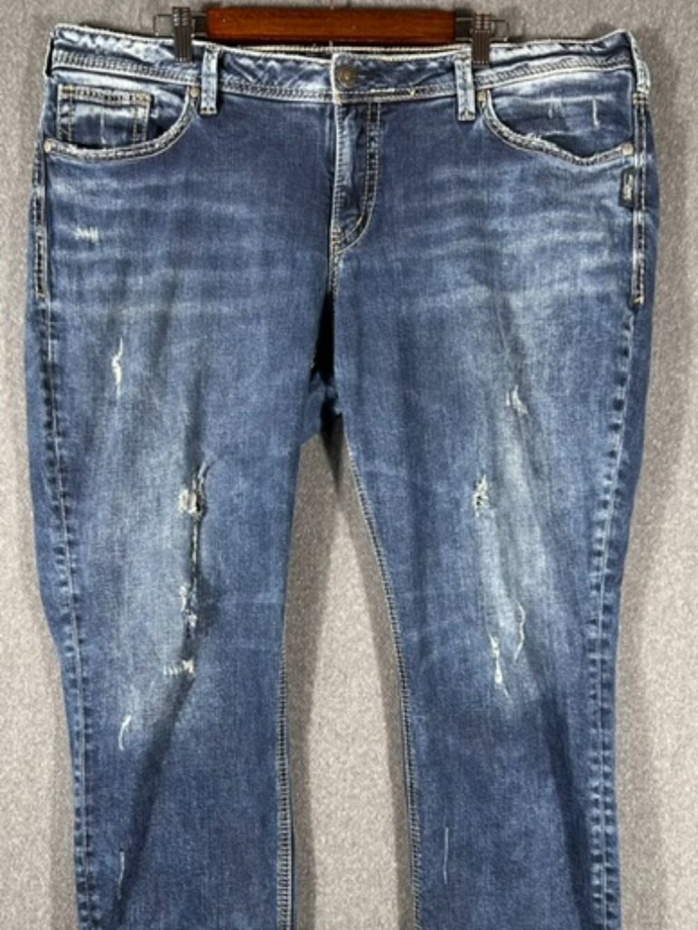 Silver Sam Jeans Womens Sz 20/27 Blue Denim Medium Wash Distressed 42x29